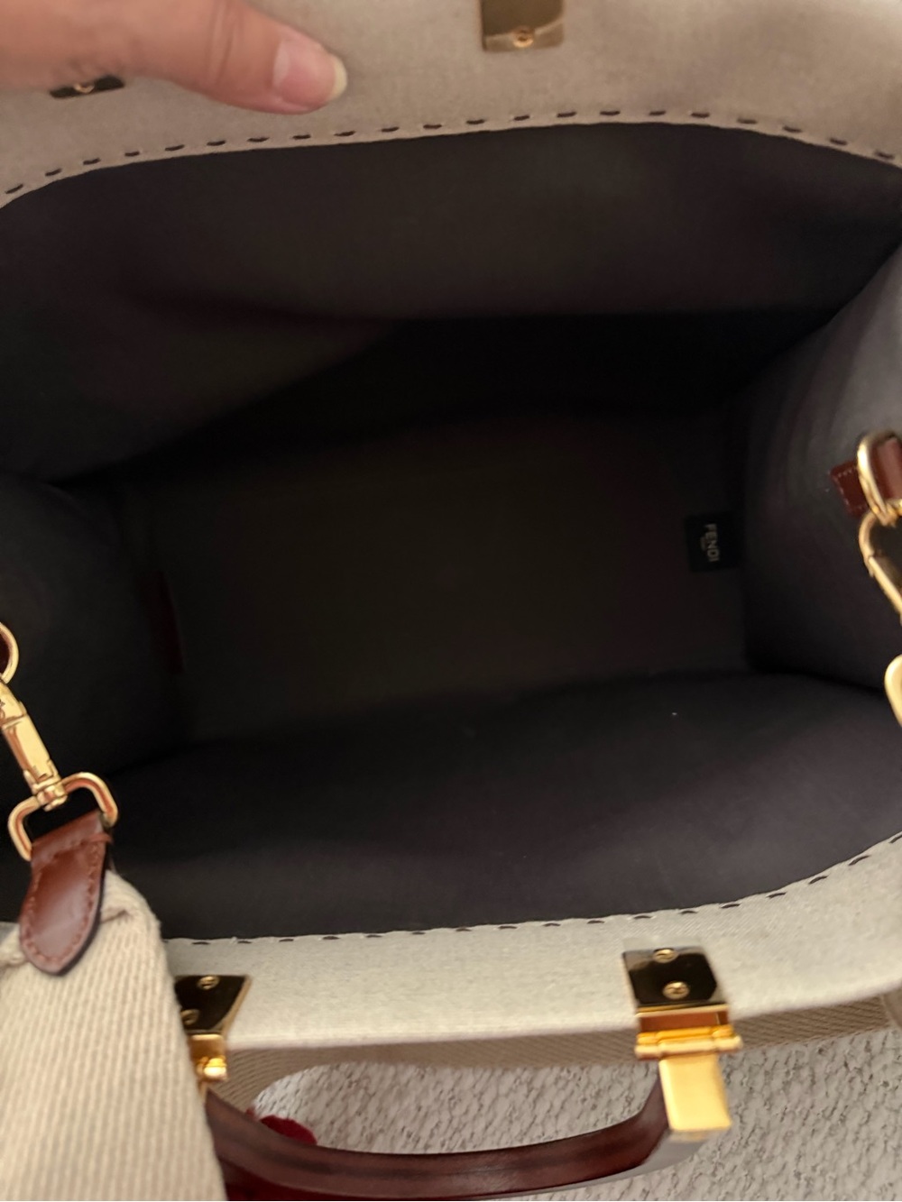 Fendi Beige Canvas Tote with Brown Leather Handles and Gold Hardware - Picture 9 of 13